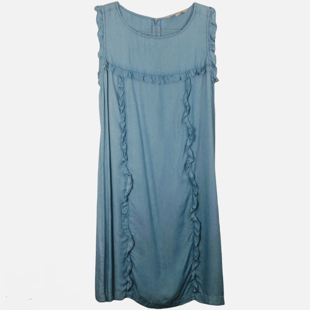 Hope & Harlow Chambray Tencel Sheath Dress Ruffles Boho Western Coquette SIze 12
